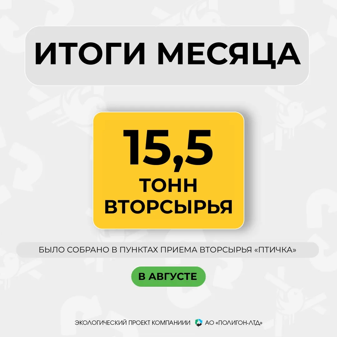 15 405 килограмм вторсырья принесли для переработки посетители «Птички» из Сургута, Сургутского района и Нефтеюганска в августе